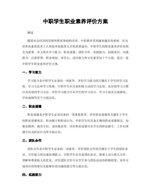 中职学生职业素养评价方案