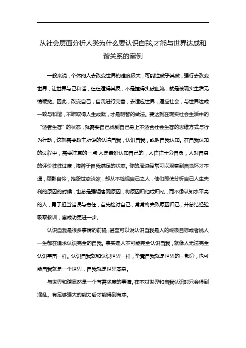 从社会层面分析人类为什么要认识自我,才能与世界达成和谐关系的案例