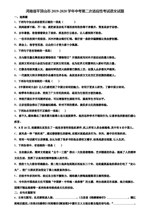 河南省平顶山市2019-2020学年中考第二次适应性考试语文试题含解析
