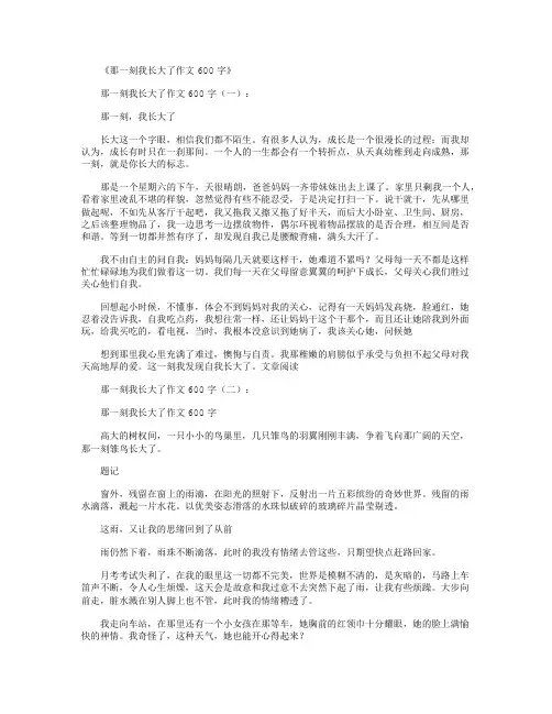 那一刻我长大了作文600字6篇 3