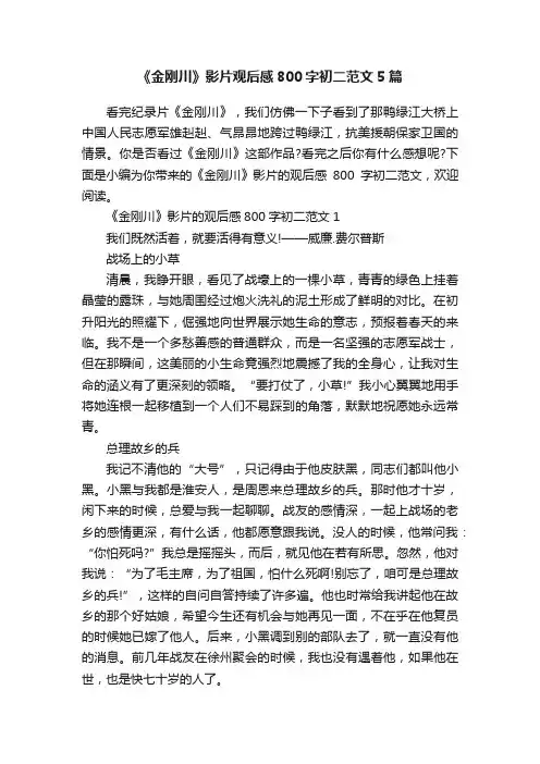 《金刚川》影片观后感800字初二范文5篇
