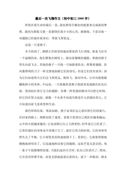 最后一次飞翔作文(初中初三1000字).doc