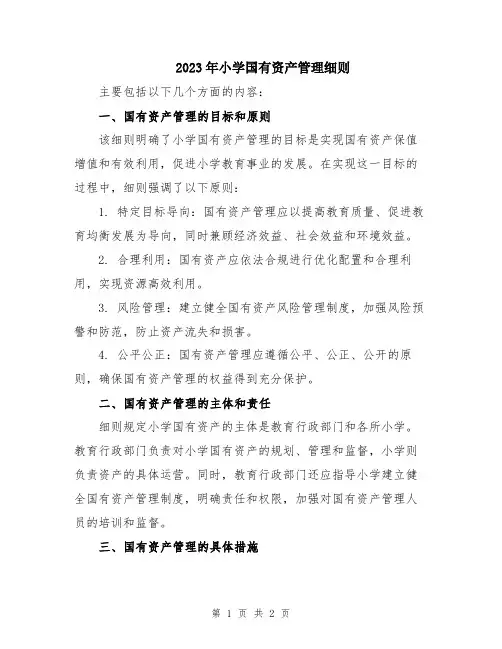 2023年小学国有资产管理细则