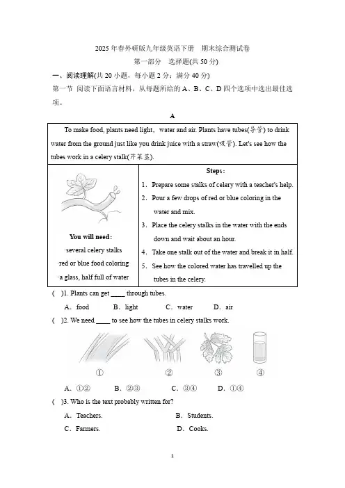 2025年春外研版九年级英语下册  期末综合测试卷