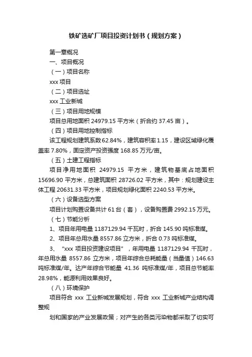 铁矿选矿厂项目投资计划书（规划方案）