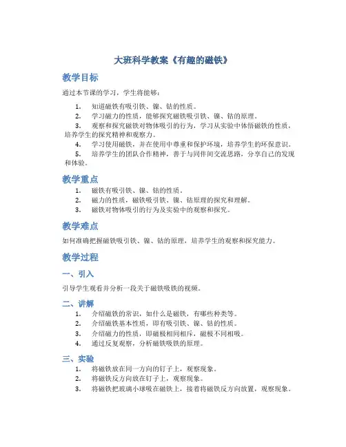 大班科学教案《有趣的磁铁》附反思