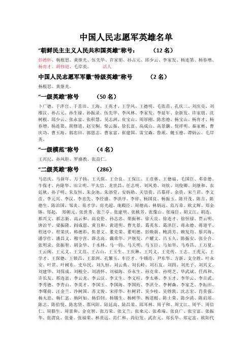 中国人民志愿军英雄名单