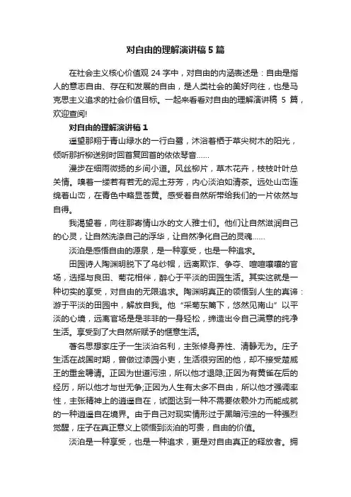 对自由的理解演讲稿5篇