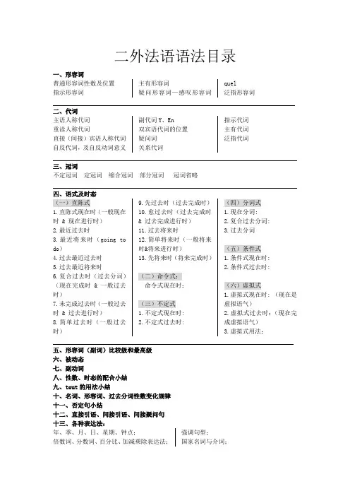 二外法语语法目录