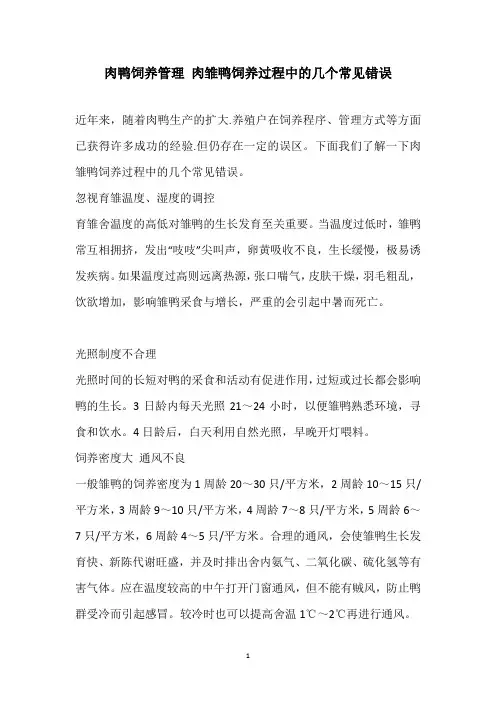 肉鸭饲养管理 肉雏鸭饲养过程中的几个常见错误