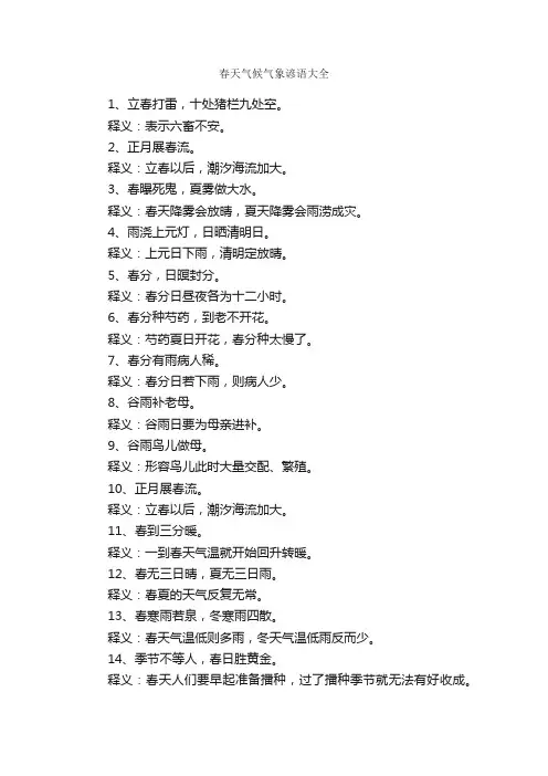 春天气候气象谚语大全