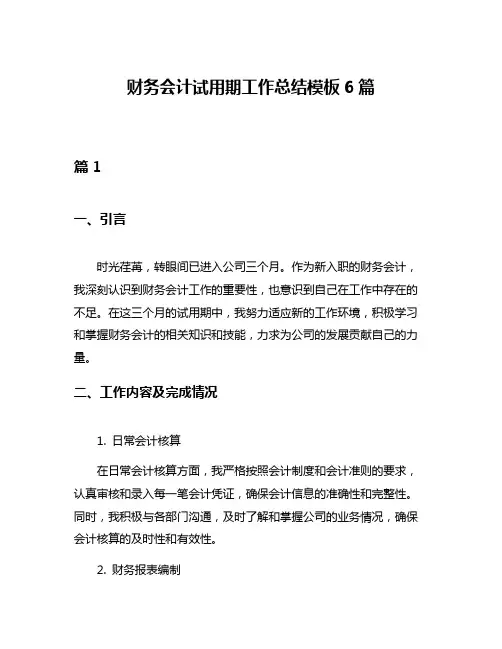 财务会计试用期工作总结模板6篇