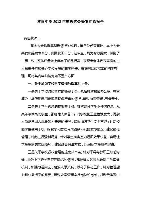 2012年度教代会提案汇总报告