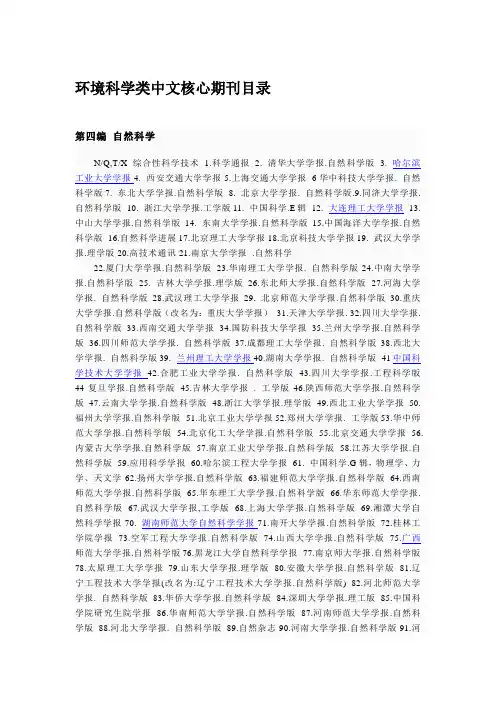 环境科学类中文核心期刊目录