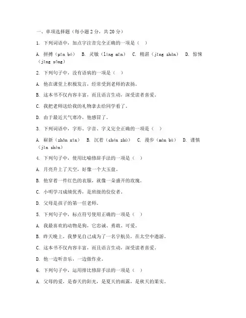 人教版九年级语文中考试卷汇总