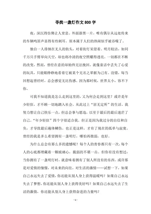 寻找一盏灯作文800字