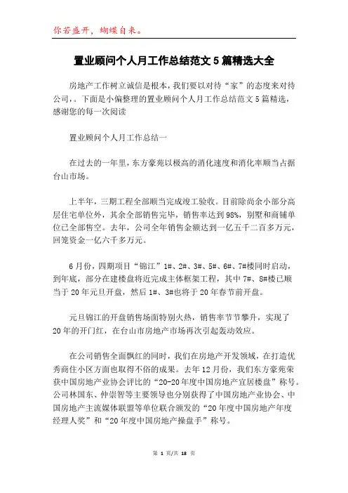 置业顾问个人月工作总结范文5篇精选大全
