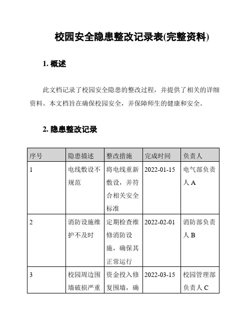 校园安全隐患整改记录表(完整资料)