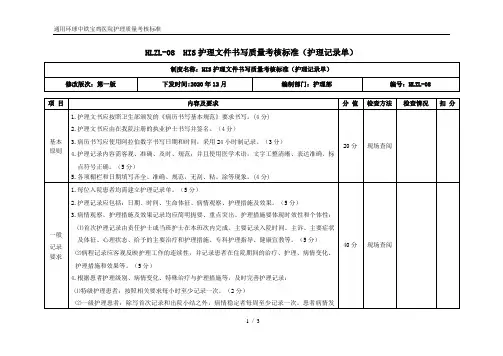 HIS护理文件书写质量考核标准(护理记录单)