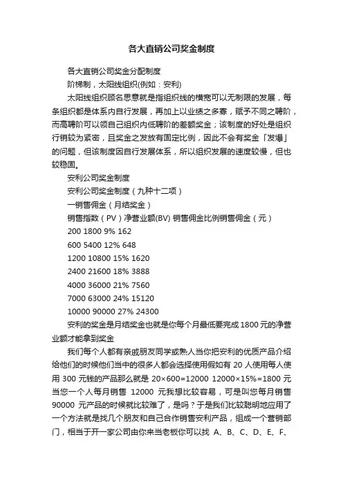 各大直销公司奖金制度