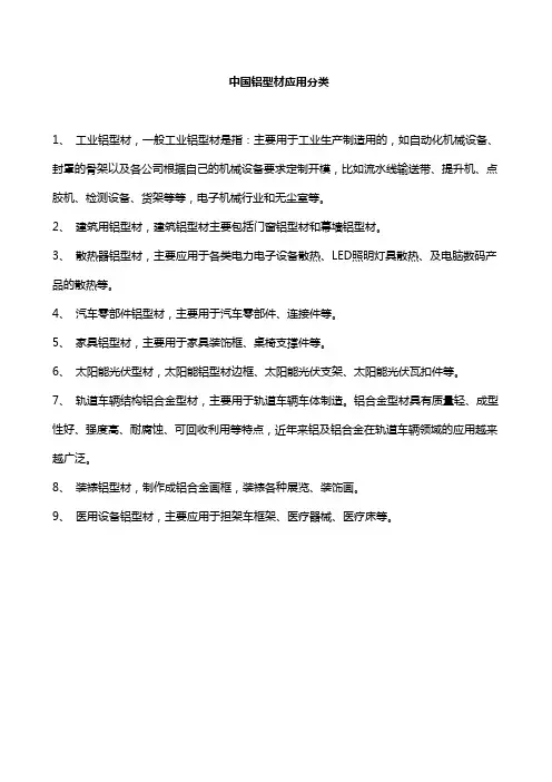 中国铝型材应用分类