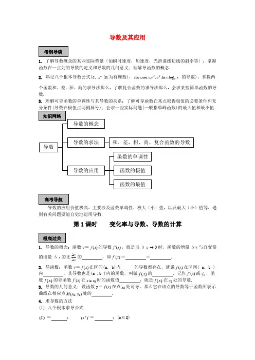 天津101中学2022届高考数学总复习 导数单元精品教学案(教师版全套)
