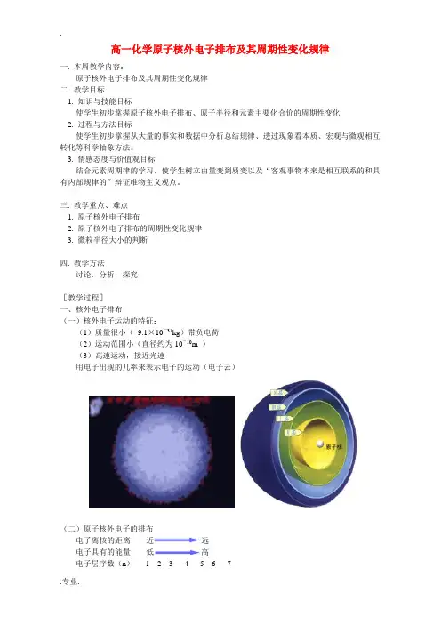 高一化学原子核外电子排布及其周期性变化规律 苏教版