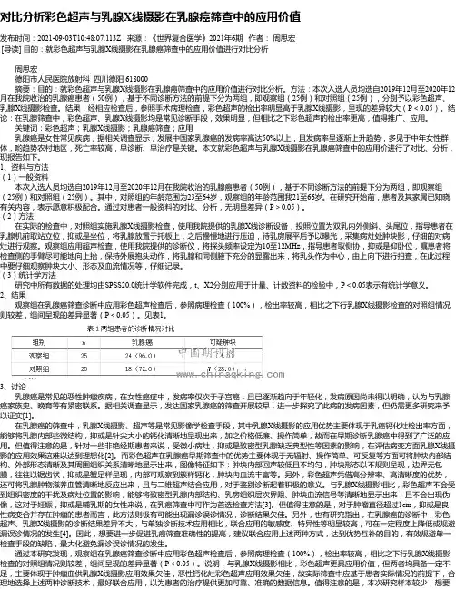对比分析彩色超声与乳腺X线摄影在乳腺癌筛查中的应用价值