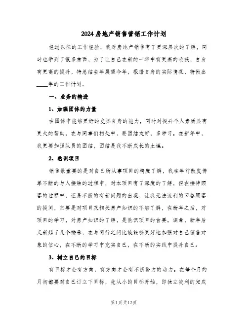 2024房地产销售营销工作计划（五篇）