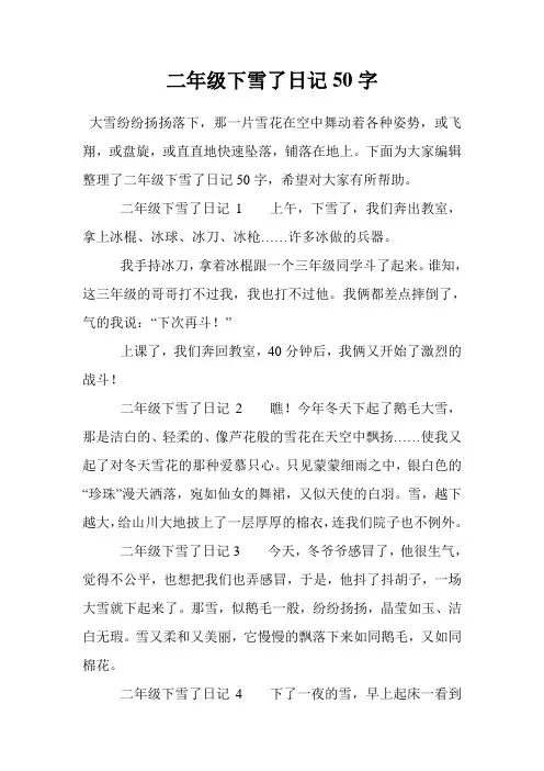 二年级下雪了日记50字