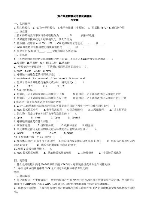 第六章生物氧化与氧化磷酸化作业题萧蓓蕾