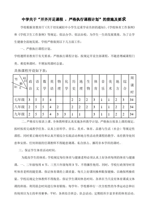 【督导材料】中学关于“开齐开足课程 ,严格执行课程计划”的措施及要求