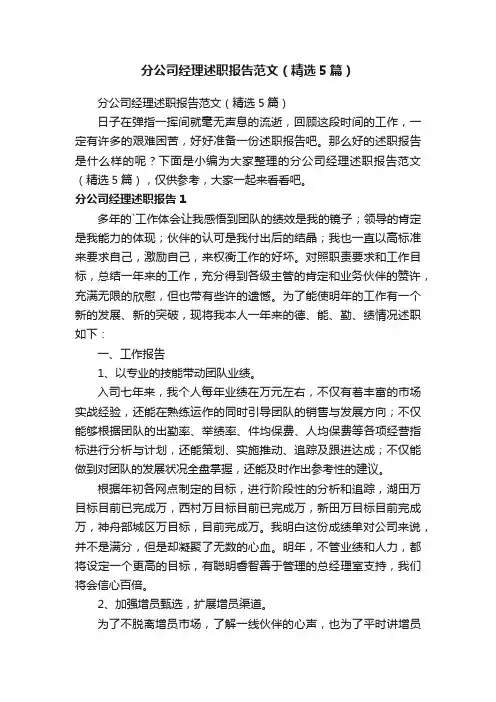 分公司经理述职报告范文（精选5篇）