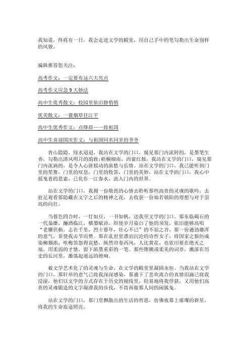 湖北09年高考满分作文：站在文学的门口