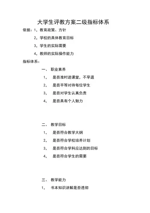 大学生评教方案二级指标体系