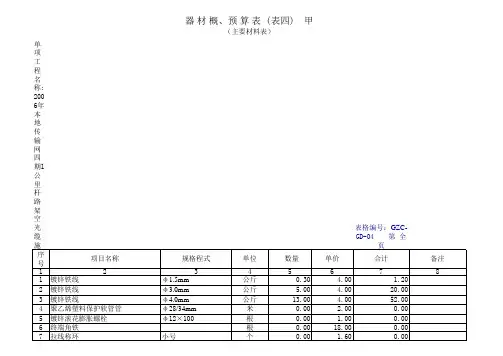 光缆线路工程通用概预算四级四类1公里杆路价格)