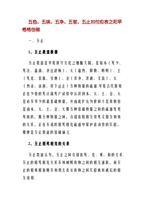 五色、五味、五脏、五官、五行对应表