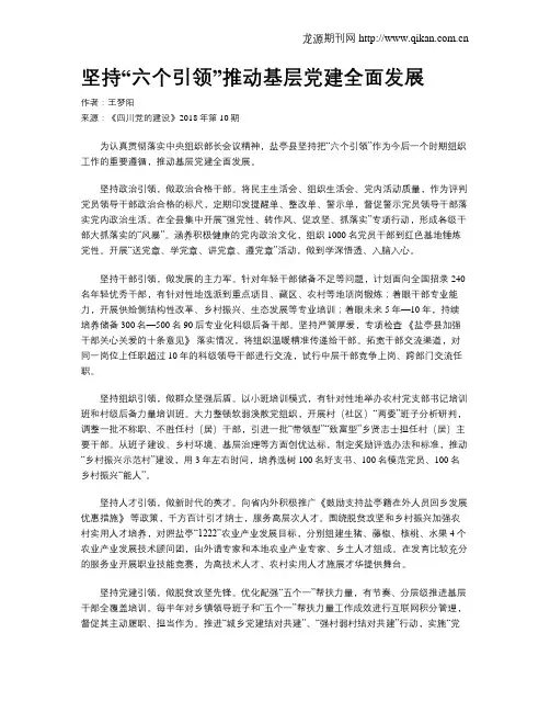 坚持“六个引领”推动基层党建全面发展