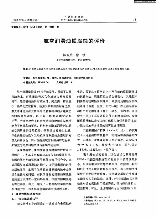 航空润滑油镁腐蚀的评价