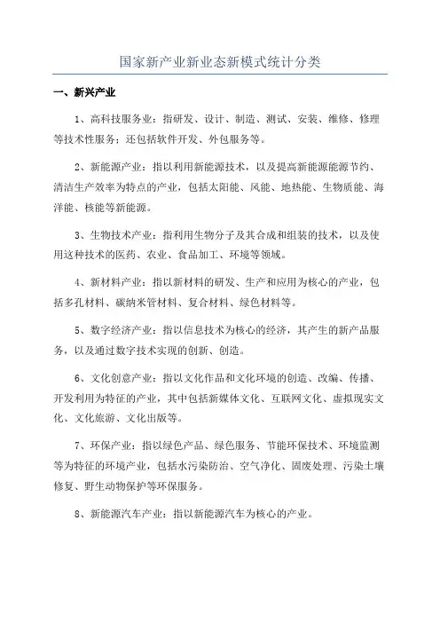 国家新产业新业态新模式统计分类