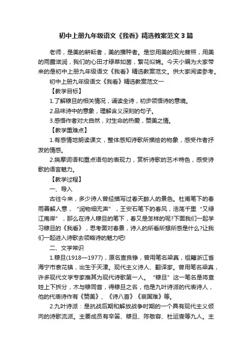 初中上册九年级语文《我看》精选教案范文3篇