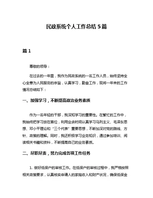 民政系统个人工作总结5篇
