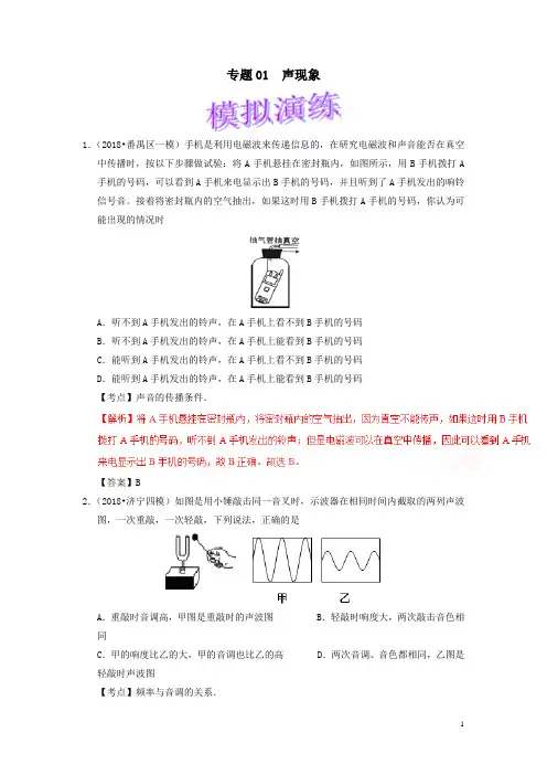 2020年中考物理知识点复习专练专题01声现象解析版