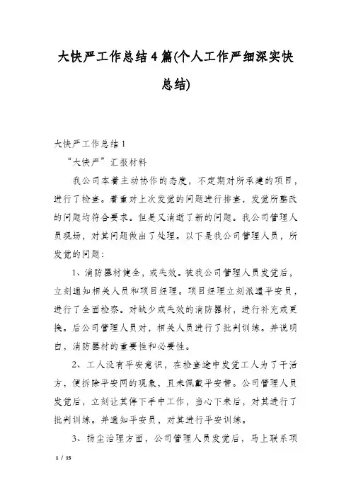 大快严工作总结4篇(个人工作严细深实快总结)