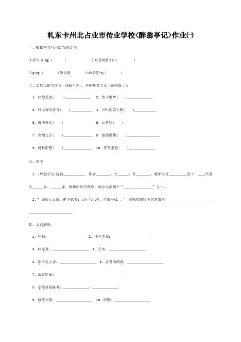 九年级语文上册 第课 醉翁亭记练习 试题