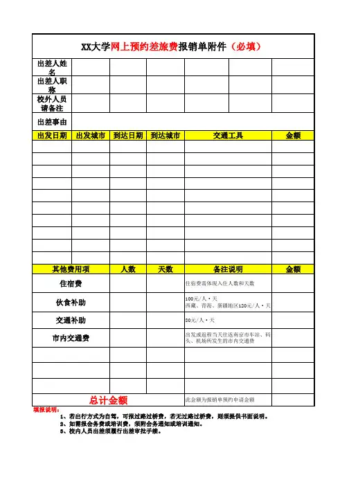 大学网上预约差旅费报销单