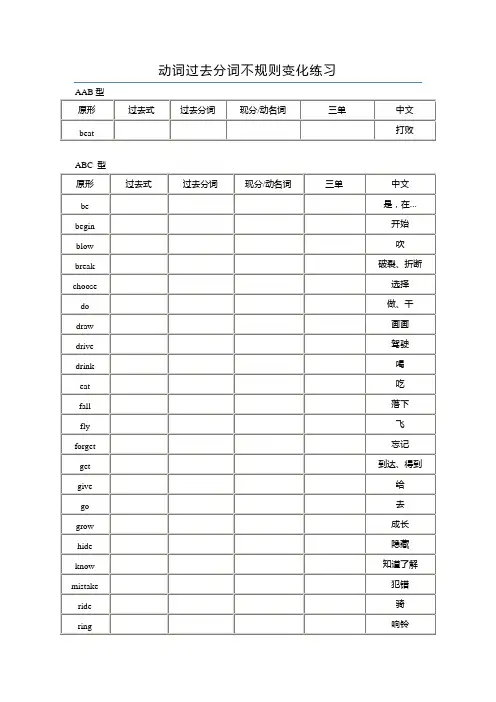 英语复习：动词过去分词不规则变化练习与答案