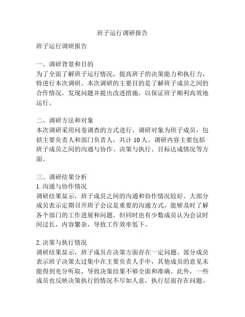 班子运行调研报告