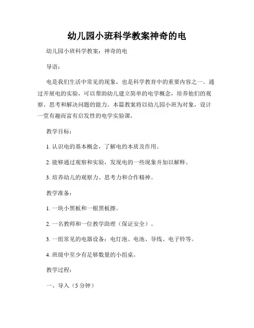 幼儿园小班科学教案神奇的电