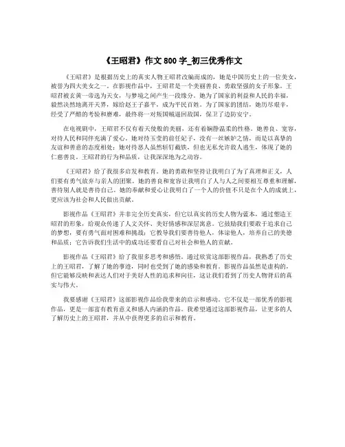 《王昭君》作文800字_初三优秀作文